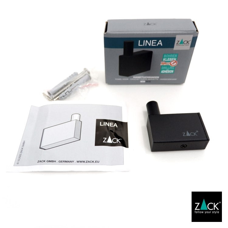 ZACK 40580 LINEA ドイツZACK社製モダンデザインのタオルフック マットブラック 壁付けタイプ DIY [在庫有り]