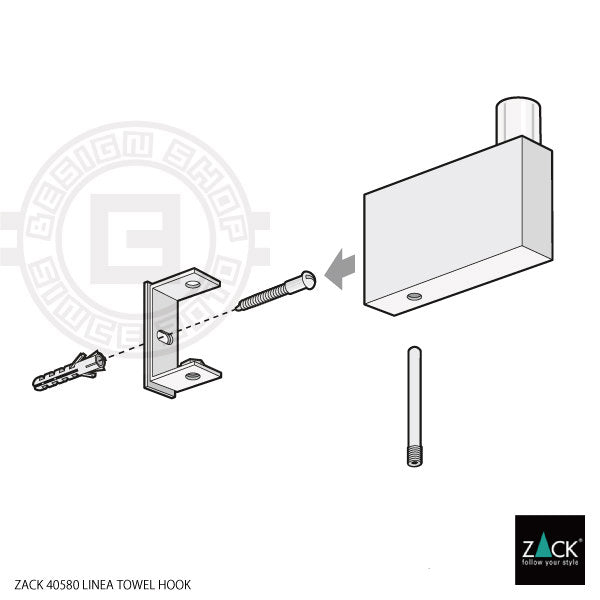 ZACK 40580 LINEA ドイツZACK社製モダンデザインのタオルフック マットブラック 壁付けタイプ DIY [在庫有り]