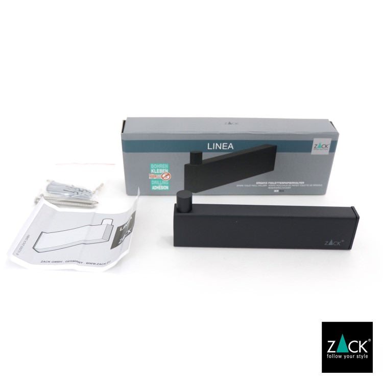 ZACK 40581 LINEA ドイツZACK社製モダンデザインのスペアトイレットペーパーホルダー 予備ロール マットブラック 壁付けタイプ DIY [在庫有り]