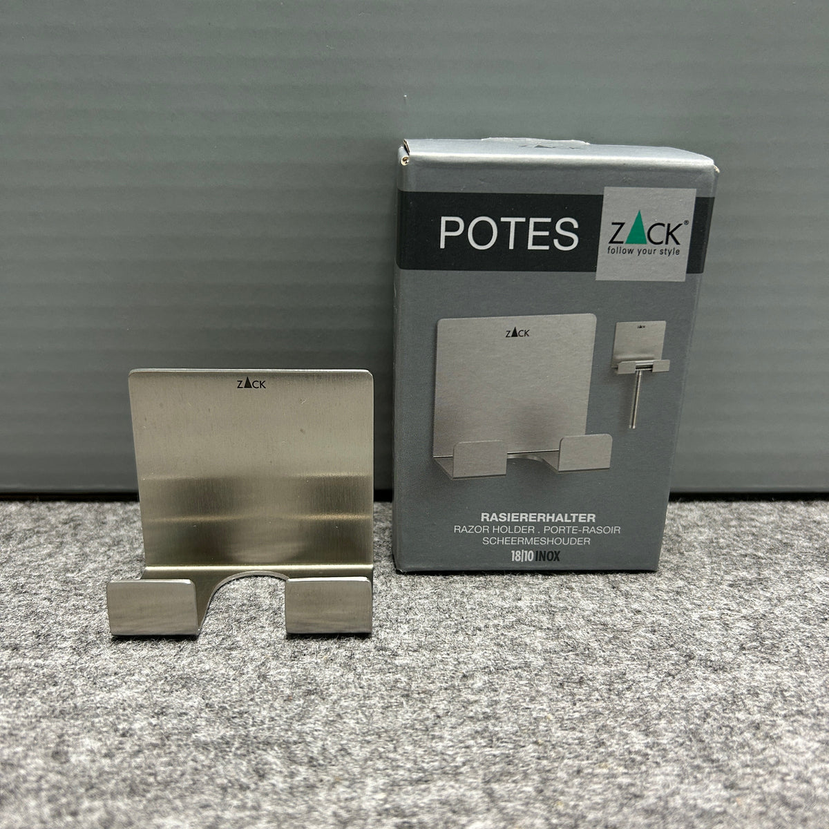 [SAMPLE] レイザーホルダー｜ZACK 40603 POTES HL ひげそり 洗面収納 接着シールタイプ 高さ5.5cm 幅6cm 18/10ステンレス製 ヘアライン仕上げ