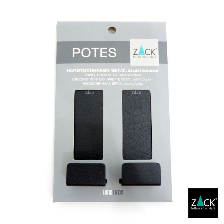 ZACK 40611 POTES ドイツZACK社製モダンデザインのタオルフックL 2個入 マットブラック [在庫有り]