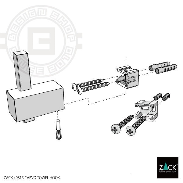 ZACK 40813 CARVO ドイツZACK社製モダンデザインのタオルフック ホワイト仕上げ 壁付けタイプ DIY [在庫有り]