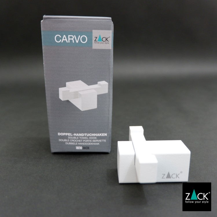 ZACK 40814 CARVO ドイツZACK社製モダンデザインのダブルタオルフック ホワイト仕上げ 壁付けタイプ DIY [在庫有り]