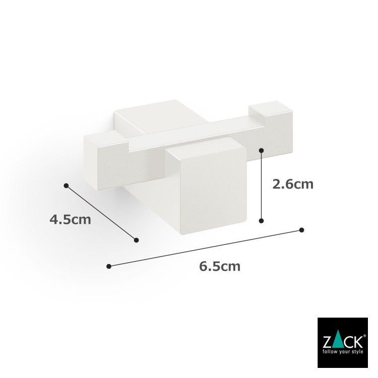 ZACK 40814 CARVO ドイツZACK社製モダンデザインのダブルタオルフック ホワイト仕上げ 壁付けタイプ DIY [在庫有り]