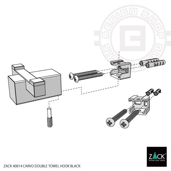 ZACK 40814 CARVO ドイツZACK社製モダンデザインのダブルタオルフック ホワイト仕上げ 壁付けタイプ DIY [在庫有り]