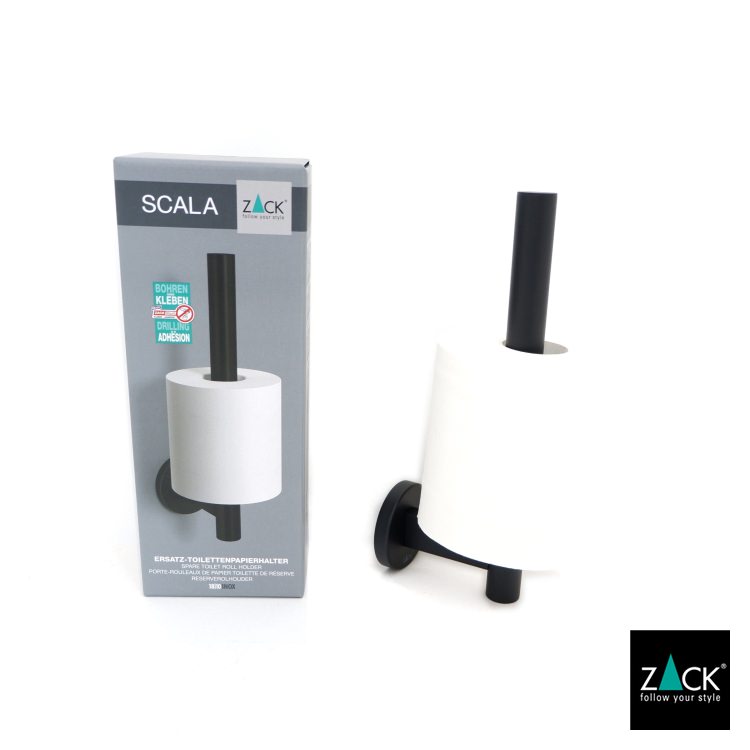 ZACK 40851 SCALA ドイツZACK社製モダンデザインのスペアトイレットペーパーホルダー 予備ロール マットブラック 壁付けタイプ DIY [在庫有り]