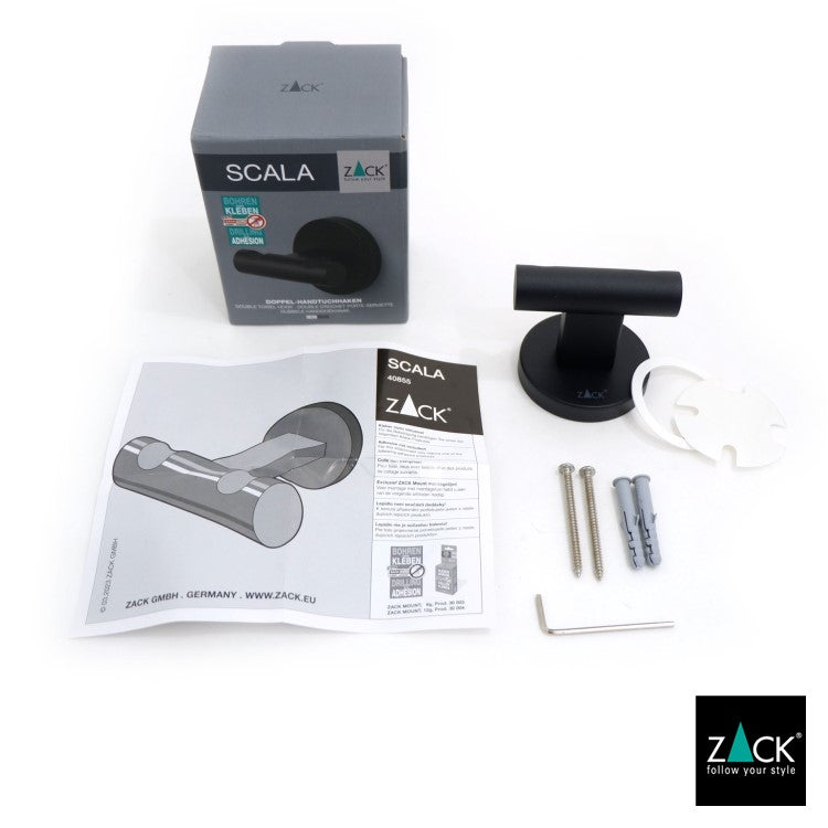 ZACK 40855 SCALA ドイツZACK社製モダンデザインのダブルタオルフック マットブラック [在庫有り]