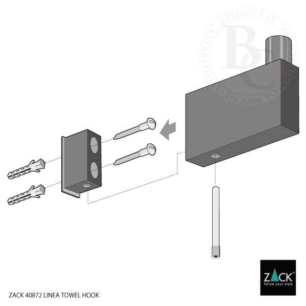 ZACK 40872 LINEA ドイツZACK社製モダンデザインのタオルフック グラファイト 壁付けタイプ DIY [在庫有り]