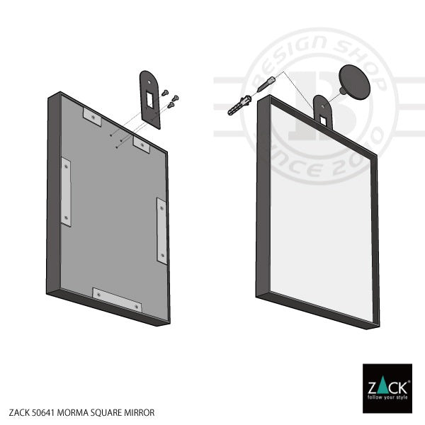 ZACK 50641 MORMA ドイツZACK社製モダンデザインのウォールミラー(スクエアタイプ) マットブラック 壁付けタイプ DIY [在庫有り] H2-49