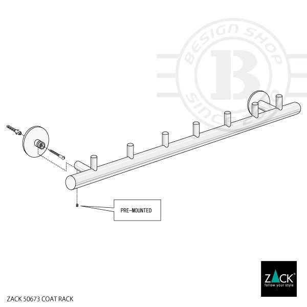 ZACK 50673 ALTRO ドイツZACK社製モダンデザインのコートラック L70cm 壁付けタイプ DIY HL [在庫有り] H2-22