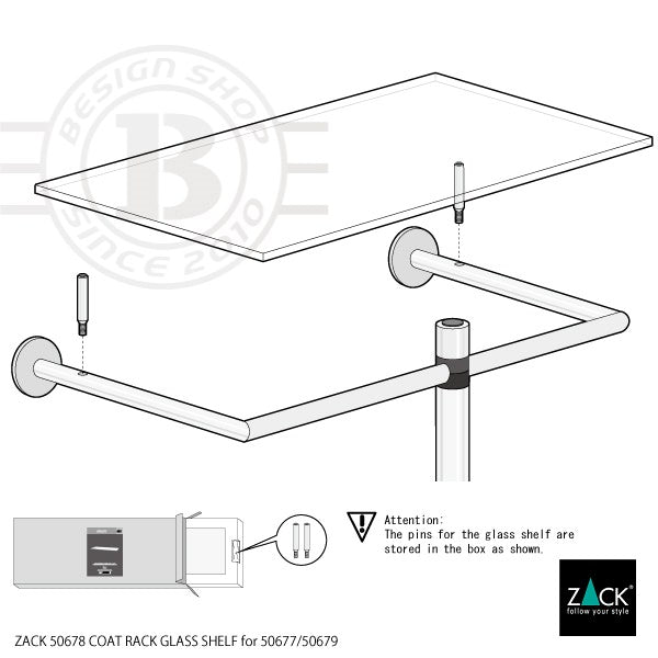 ZACK 50678 ABILIO ドイツZACK社製モダンデザインのコートラック用ガラスシェルフ(棚板のみ) [お取寄せ]