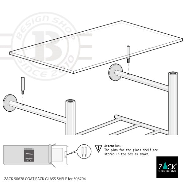 ZACK 50678 ABILIO ドイツZACK社製モダンデザインのコートラック用ガラスシェルフ(棚板のみ) [お取寄せ]