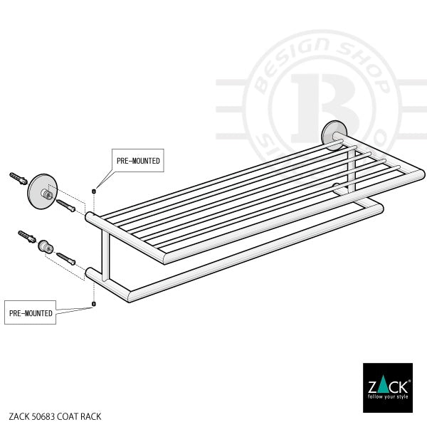 ZACK 50683 ETERNO ドイツZACK社製モダンデザインのコートラック L66cm 壁付けタイプ DIY HL [在庫有り]H1