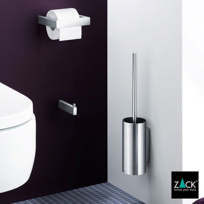 ZACK 40381：銀色の壁付けトイレブラシ：便器の横の壁に取り付けた状態
