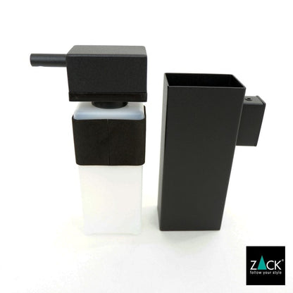 ZACK 40405：黒い壁付けリキッドディスペンサー：内部容器とヘッドを外側本体から引き出した状態