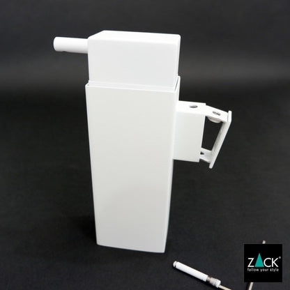 ZACK 40840：白い壁付けリキッドディスペンサー：壁側金具を本体から引き出した状態